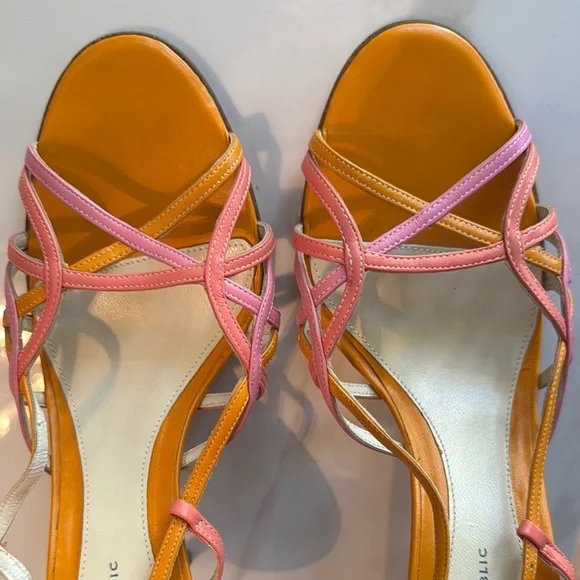 NEW Banana Republic Orange and Pink Sandals with Cross-Straps 4” heel Leather 🤩😍 - Picture 7 of 7